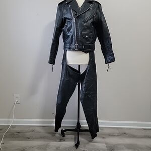 Street & Steel POLICE Motorcycle Jacket 40 & pants Chaps M  Excellent condition
